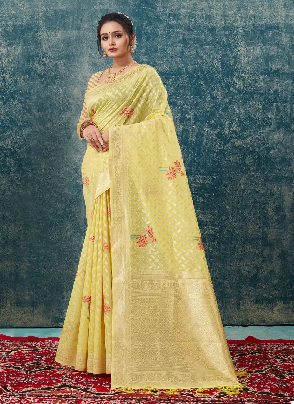 Yellow Zari Embroidered Saree In Art Silk 4941SR01