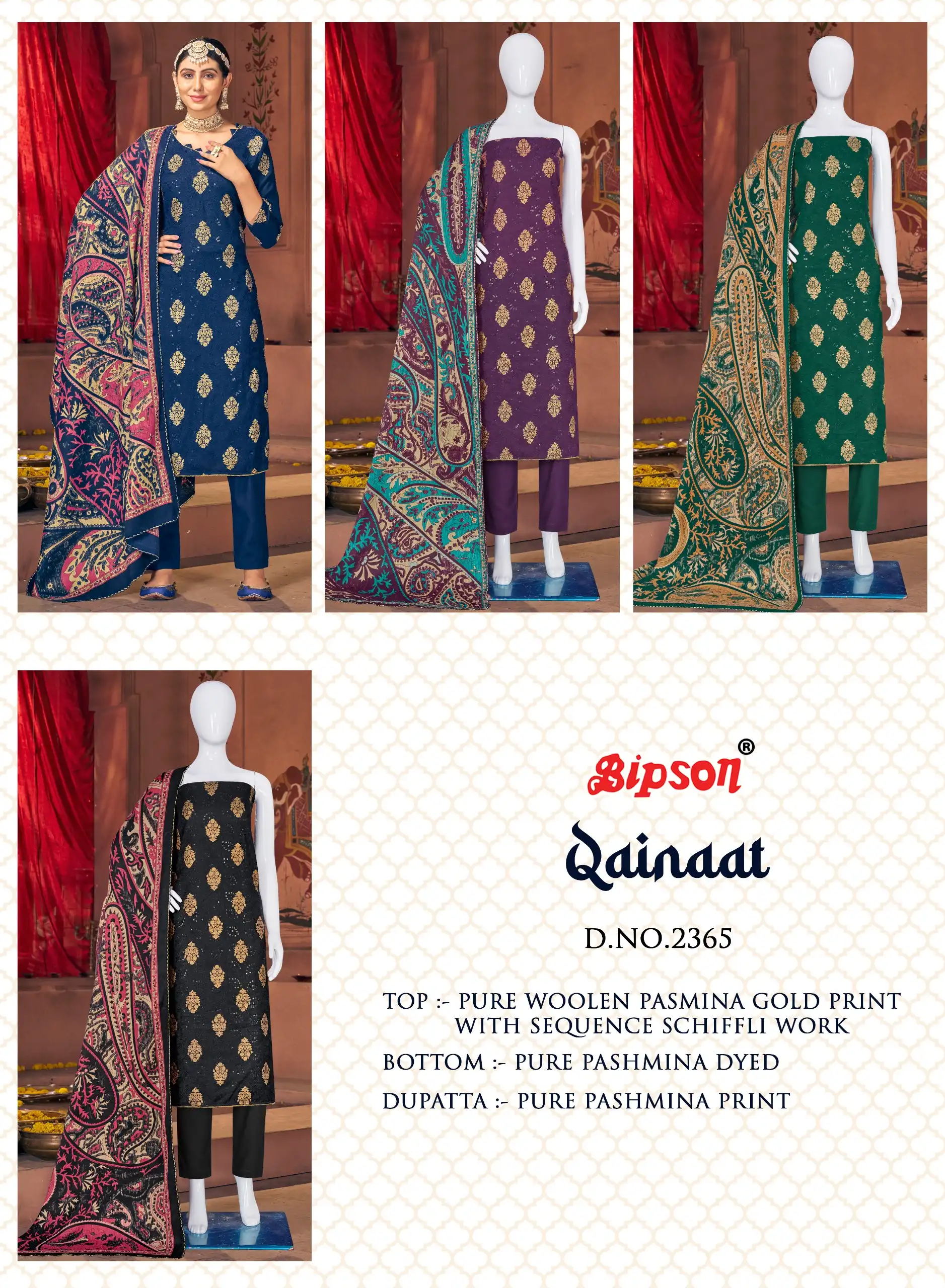 Buy Bipson Safari Queen 2355 Wool Pashmina Printed Dress Materials.