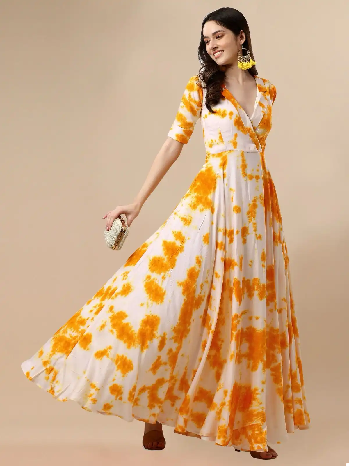 TRADITIONAL RAMA SHIBORI PRINT GOWN WITH EMBROIDERY DUPPATTA FOR PARTY WEAR