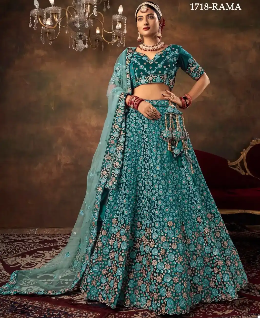 Buy Women Navy Blue Multicolour Floral Lehenga Set With Blouse And Dupatta  - Ready To Wear Lehengas - Indya