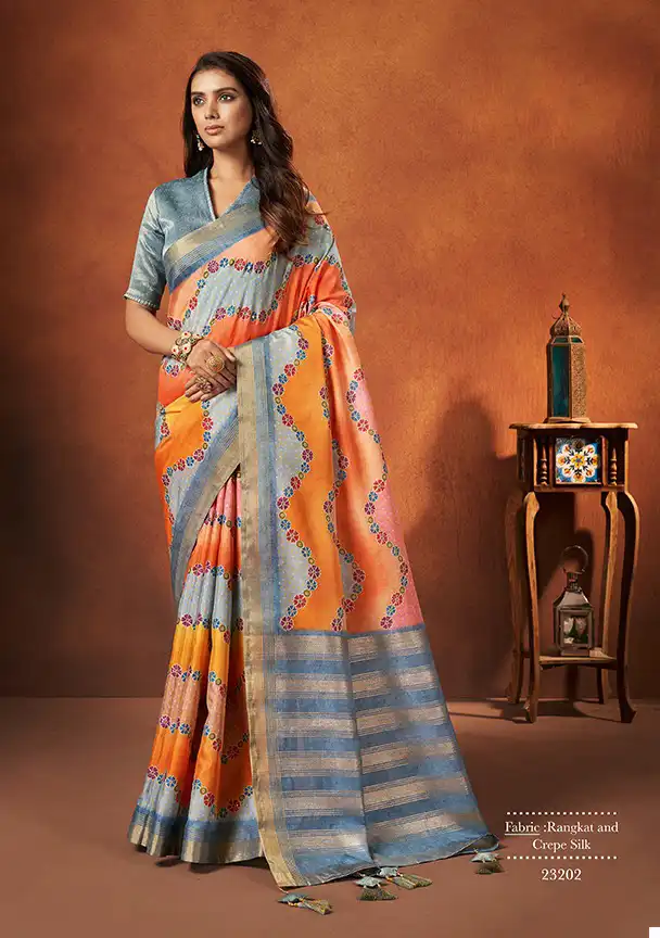 ridhima hamnava presents partywear printed crepe silk saree at wholesale  rate