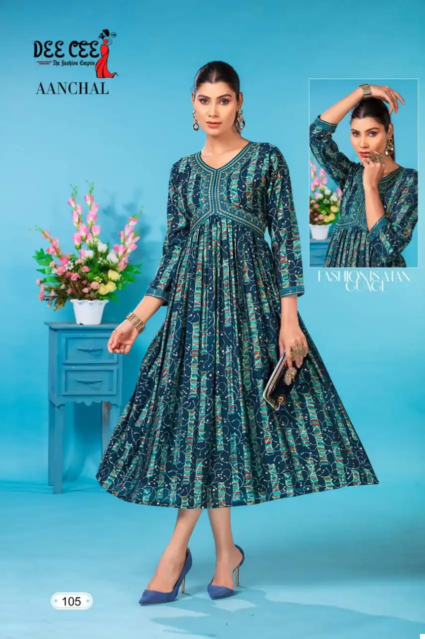 Deecee Aanchal Heavy Chanderi Print Wholesale Long Kurtis Catalog