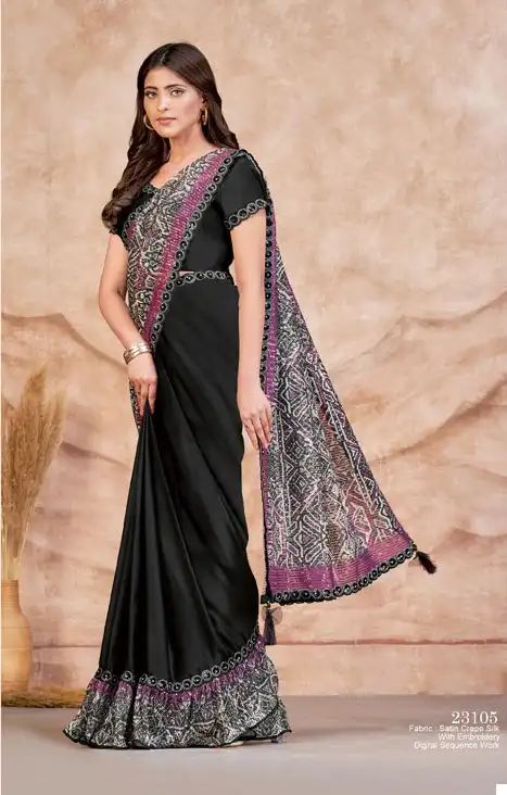 Pure Satin Crepe Silk Saree, 6.3 m (with blouse piece) at Rs 1345 in  Varanasi