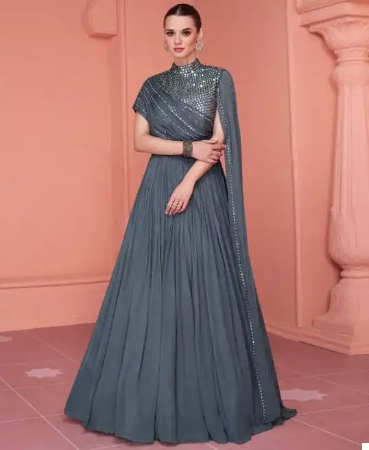 Designer Aqua and its made by Silk Fabric indowestern Gown TK501039