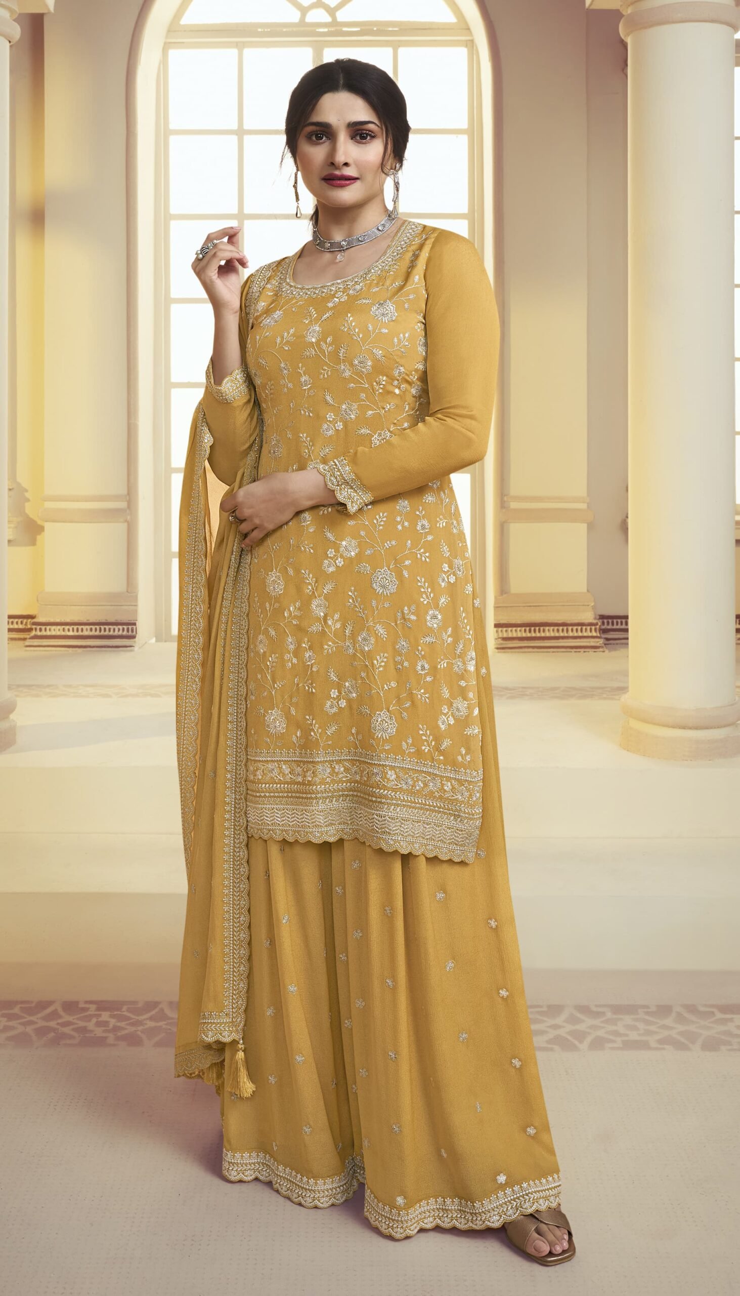 Tamanna By Vinay Tumbaa Silk Georgette Wedding Long Gown With Dupatta