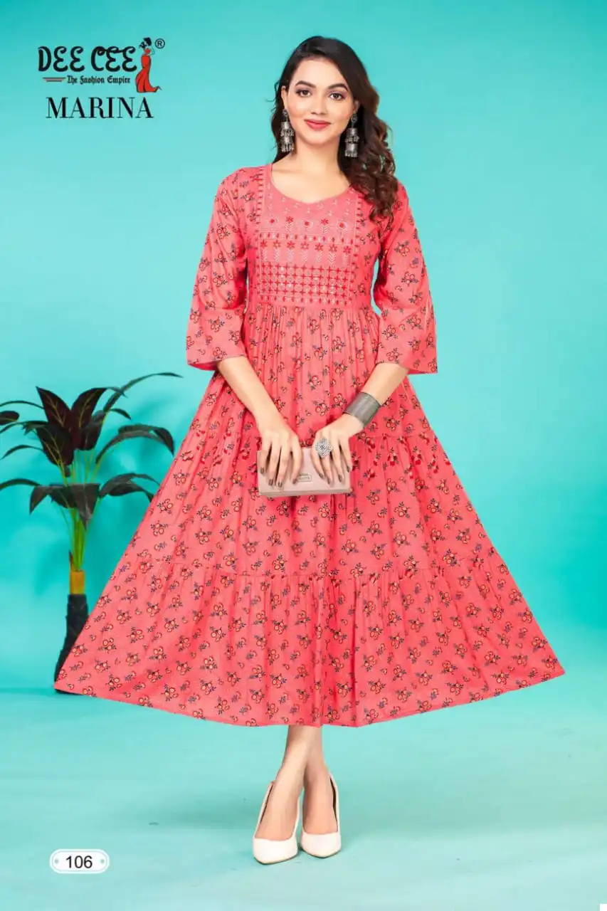 Deecee Marina Heavy Rayon Wholesale Long Anarkali Kurtis Catalog