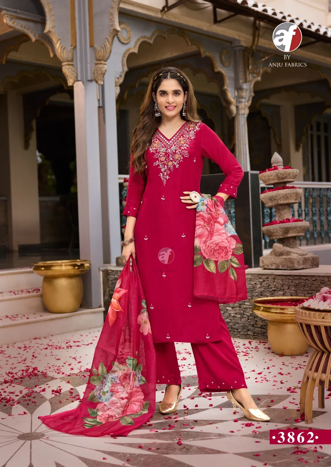 anju G 9876-78 BY ANJU FABRIC PURE TISSUE SHIMMER HANDWORK KURTI PANT