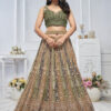 Majestic Green Bridal Lehenga with Paisley, Floral, and Leaf Patterns