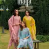 Lady Leela Inaya 2 Organza Kurti With Pant Dupatta Wholesale Catalog.organza fabric, embroidery, handwork, digital print dupatta, and viscose silk pants. Available in M to 3XL.