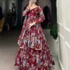 Trendy Floral Print Marble Gown with Dupatta Collection