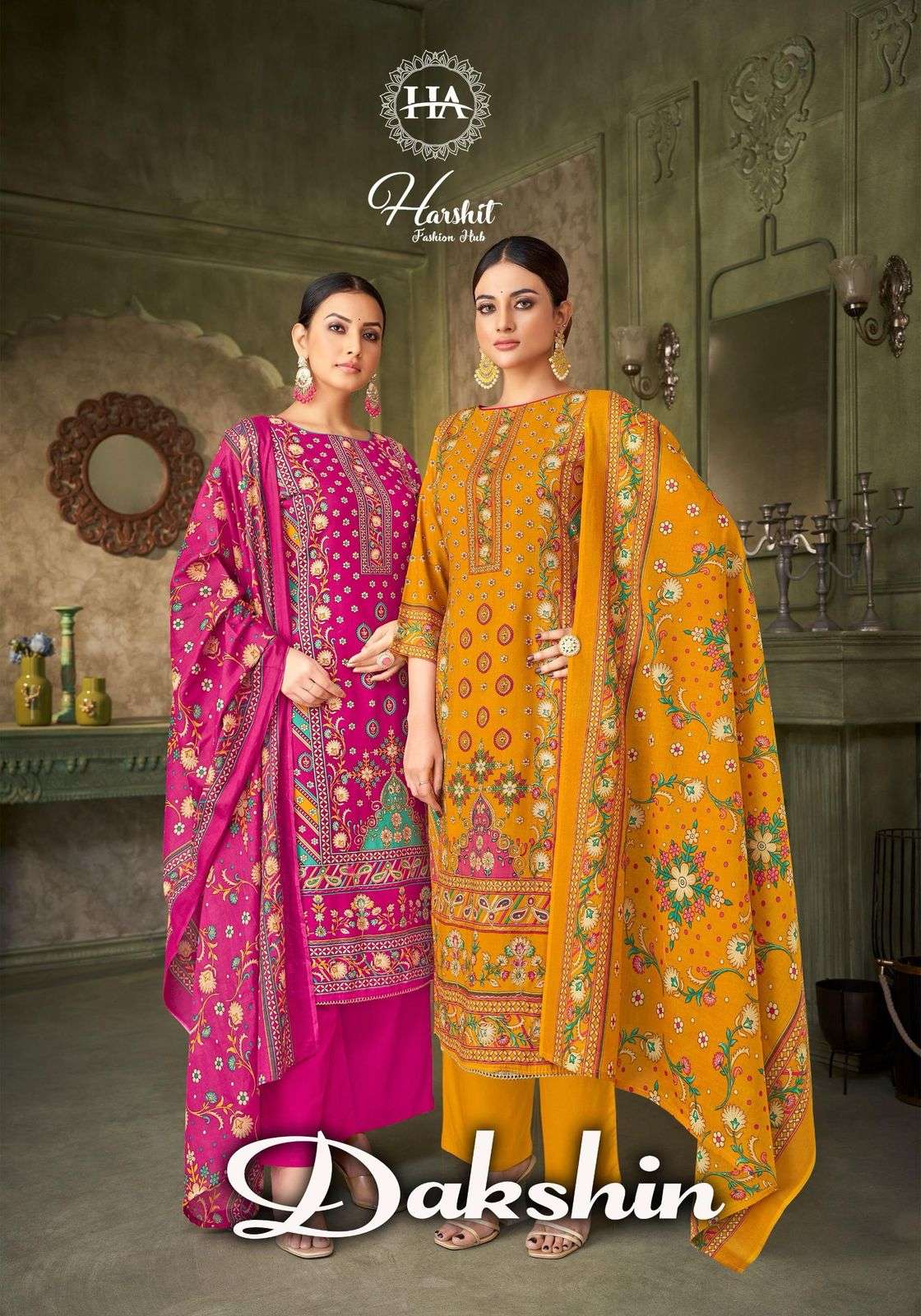 Harshit Fashion Dakshin Rayon Print With Fancy Hand Work Wholesale Dress Material Collection