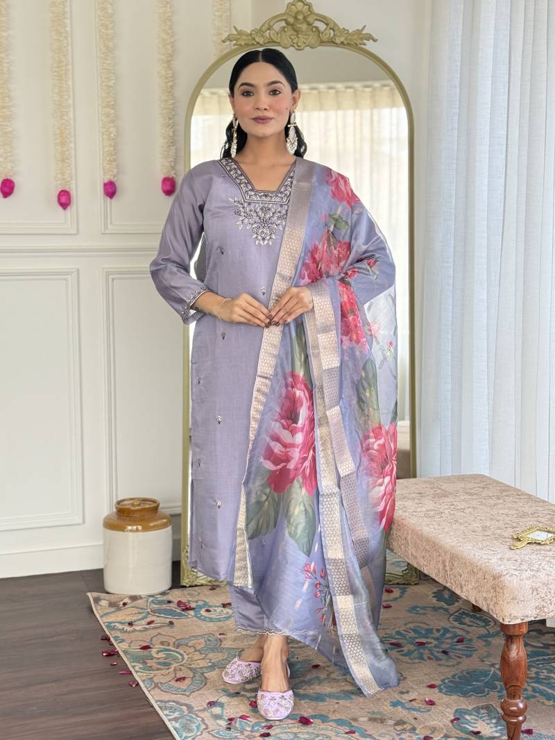 Grace 1 Chanderi Silk Embroidered Kurti Bottom With Dupatta Catalog