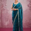 Soft Burberry Silk Embroidered Mirror Work Wholesale Saree