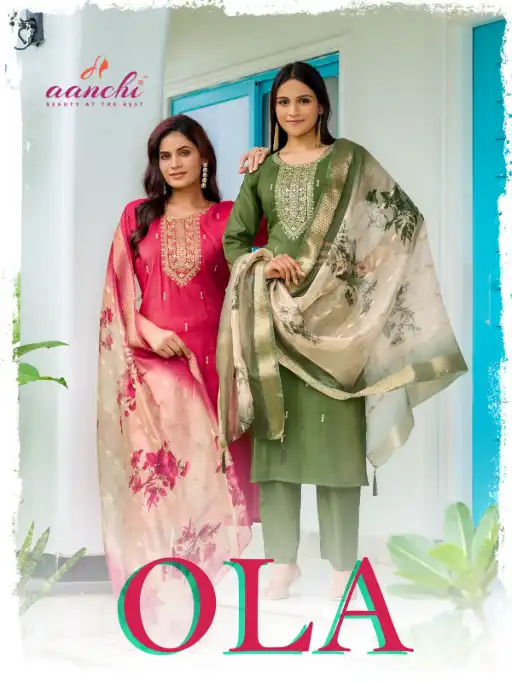 Aanchi Ola Wholesale Roman Shimmer Kurti With Bottom Dupatta