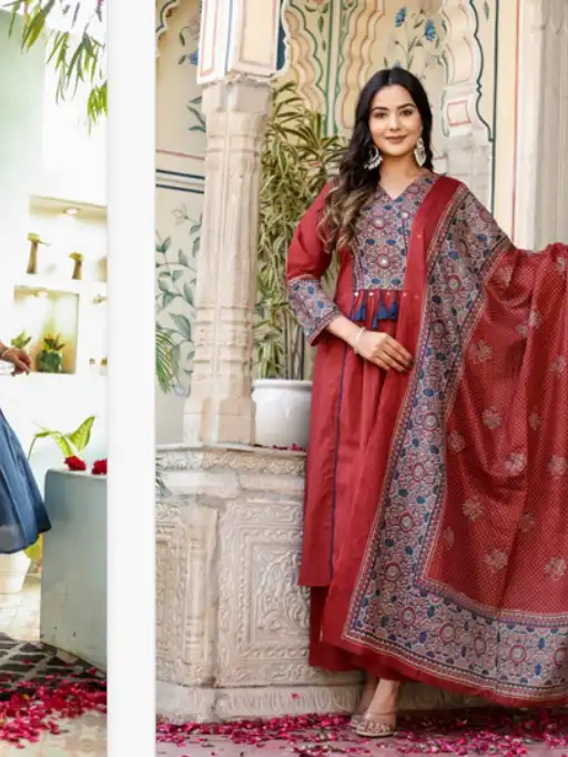 Vardan Naisha K 144 Wholesale Cotton Anarkali Kurti Bottom With Dupatta