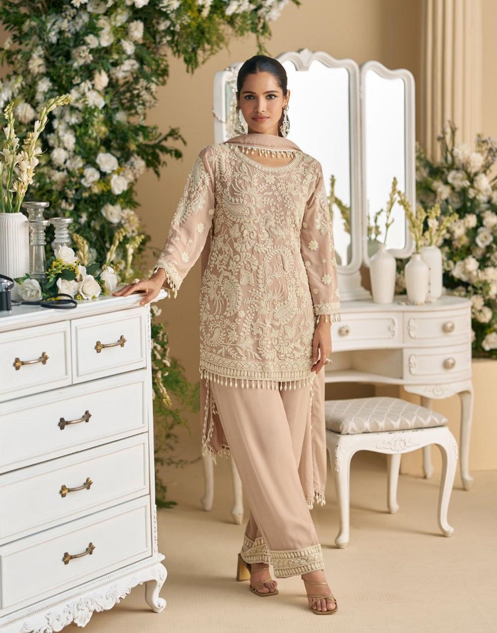 Sayuri Sana Designer Georgette Embroidered Indo Western Set