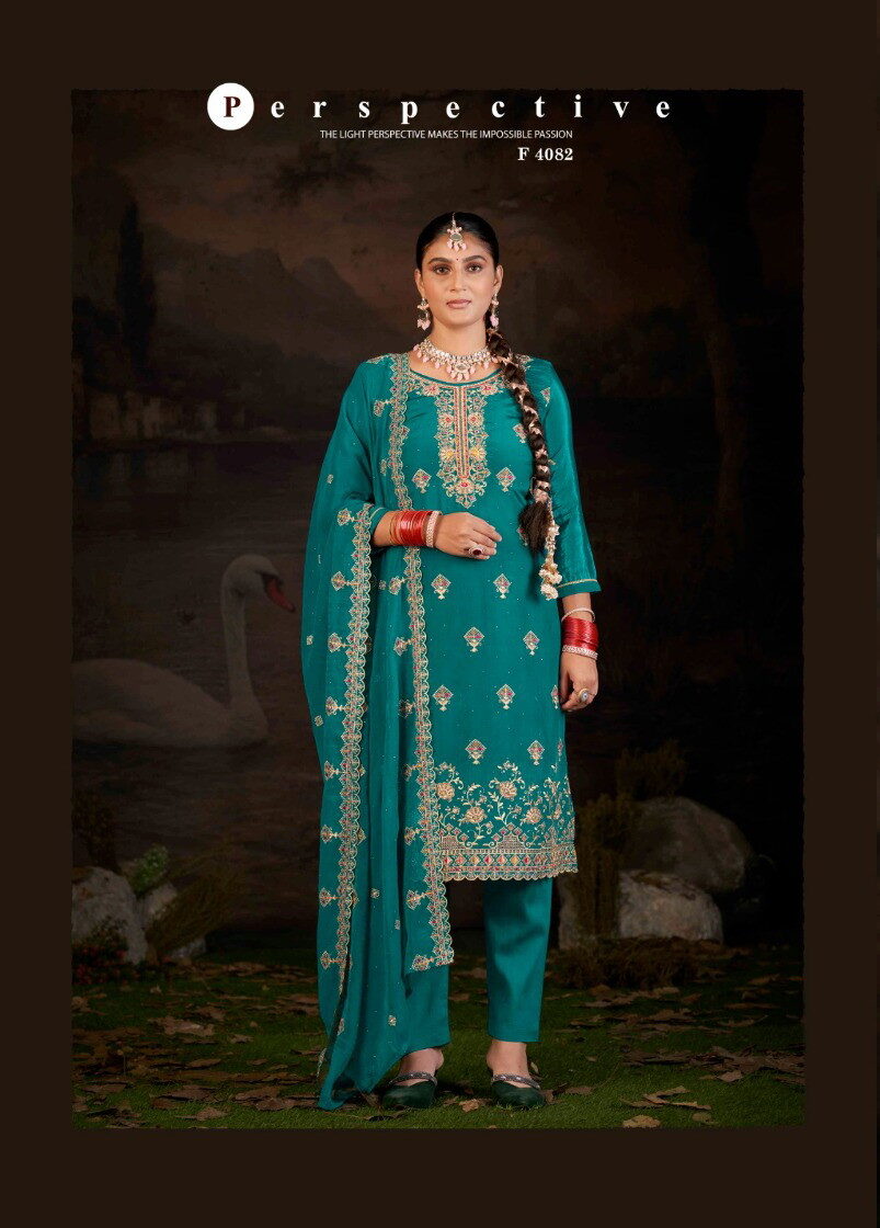 Four Dots Ishita Organza Jarkan Worked Dress Material