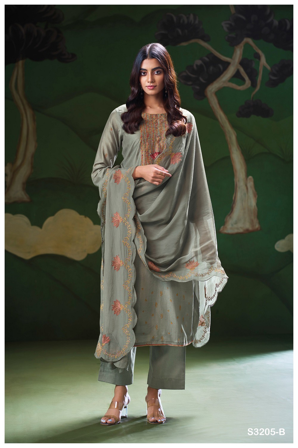 Ganga Nyla 3205 Bemberg Silk Embroidered Salwar Suit Catalog