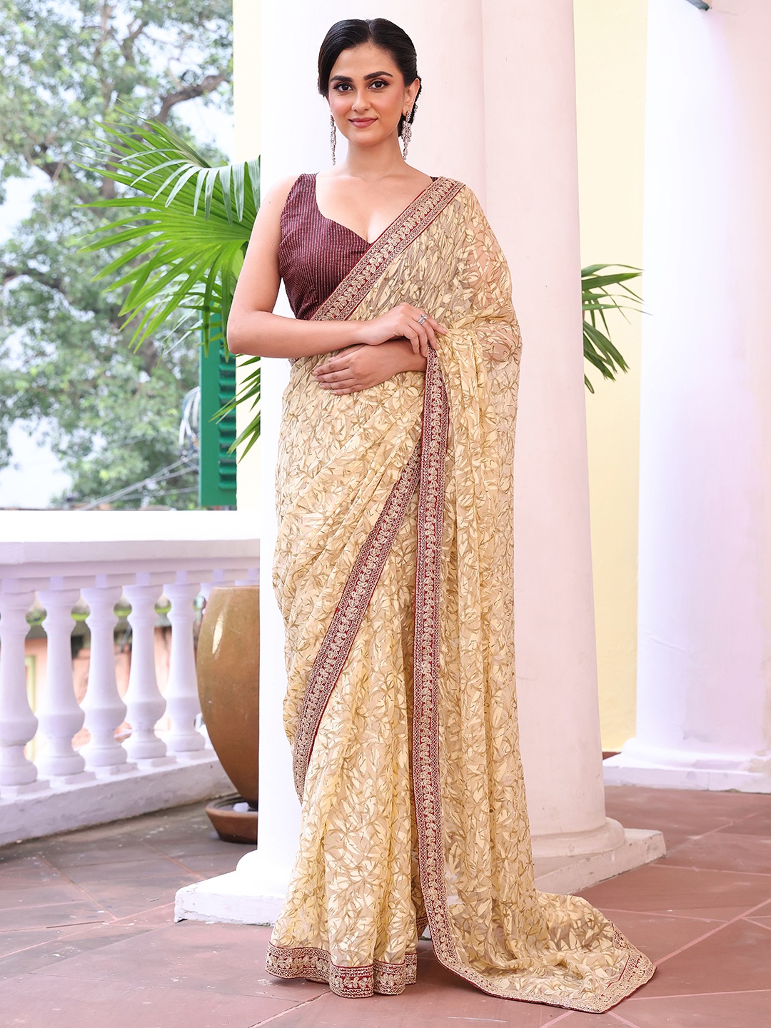Laxminam DNo7001  Embroidered Embellished Brasso Saree