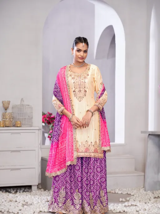 Gulzar D.No 2221–2223 Premium Chinnon Sharara Suit Wholesale Catalog