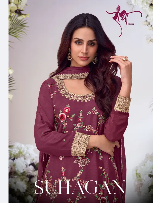 Radha Trendz Suhagan Wholesale Premium Chinon Embroidered Sharara Suit