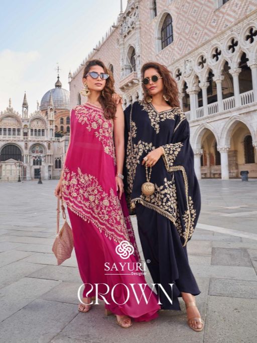 Sayuri Designer Crown Crepe Beaded Embroidered Indo Western Party Wear Suit