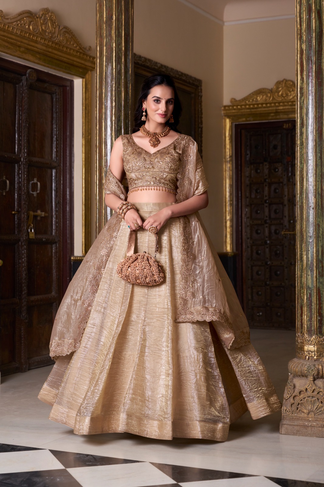 Vardan Ethnic LNB1430CHK Designer Bridal Gold Crush Lehenga Choli