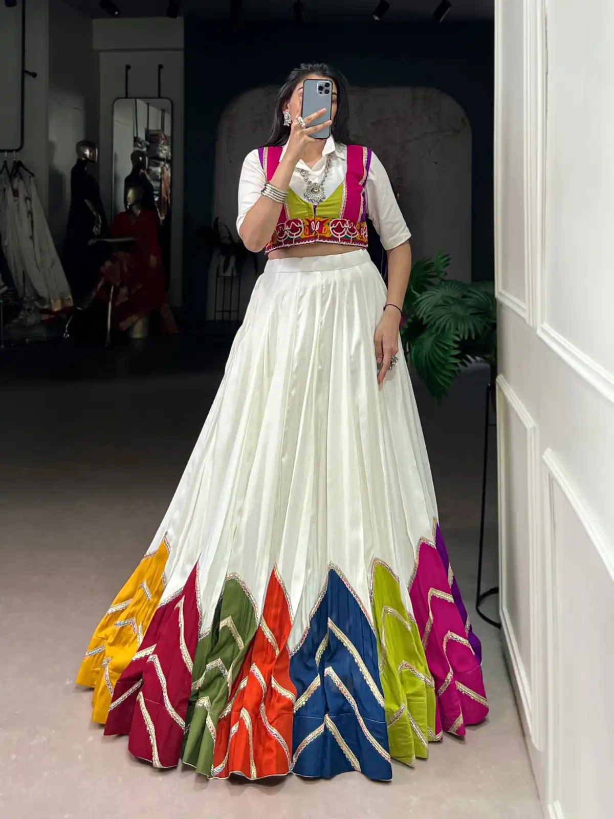 Vardan Ethnic WMN 1660 Navratri Gamthi Multi-Colour Rayon Lehenga Choli
