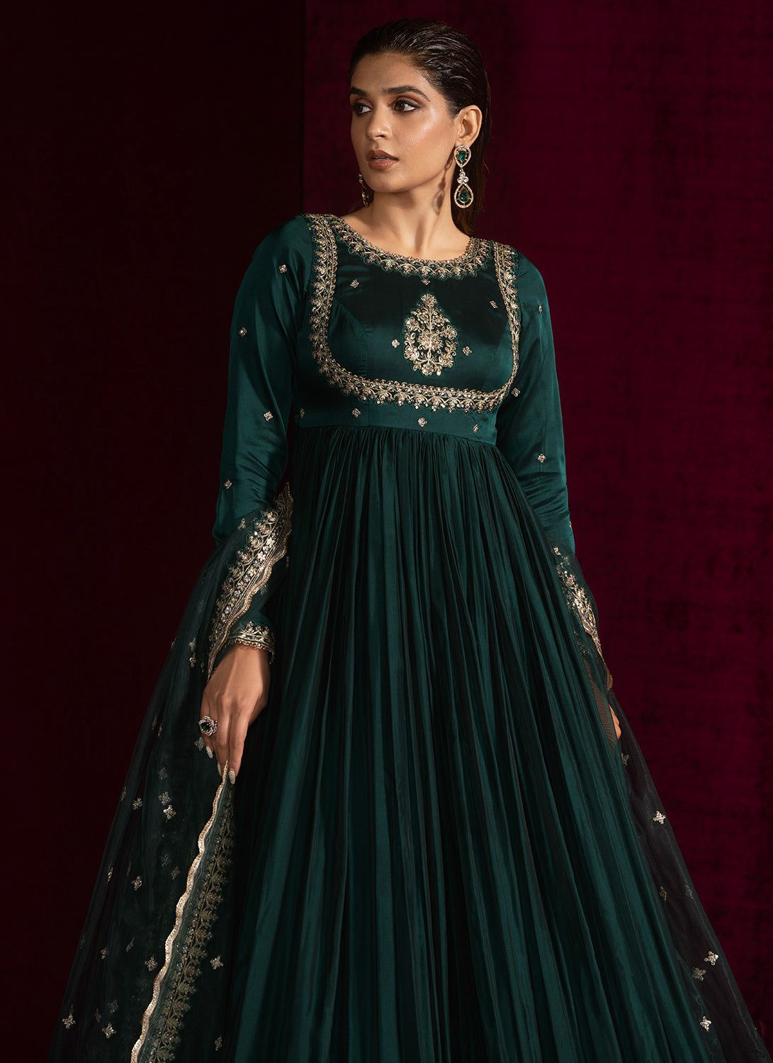 5932 Readymade Japan Satin Thread Embroidery Work Anarkali Catalog
