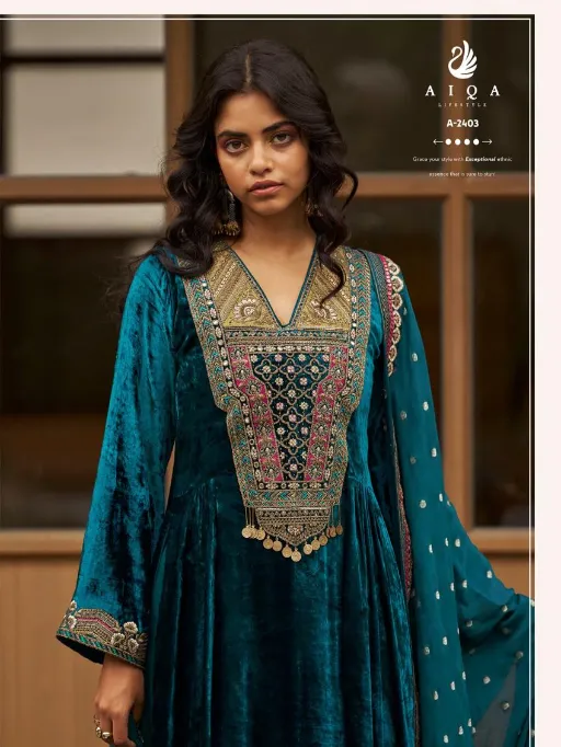 Aiqa Qealiz Wholesale Viscose Velvet Handwork Designer Salwar Kameez