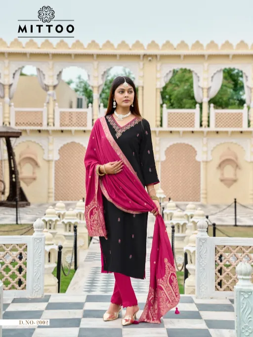 Mittoo Alankar Wholesale Viscose Threadwork Kurti With Bottom Dupatta