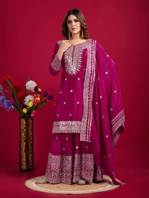 NSR 800 Readymade Chinnon Silk Embroidery Sharara Suit Collection