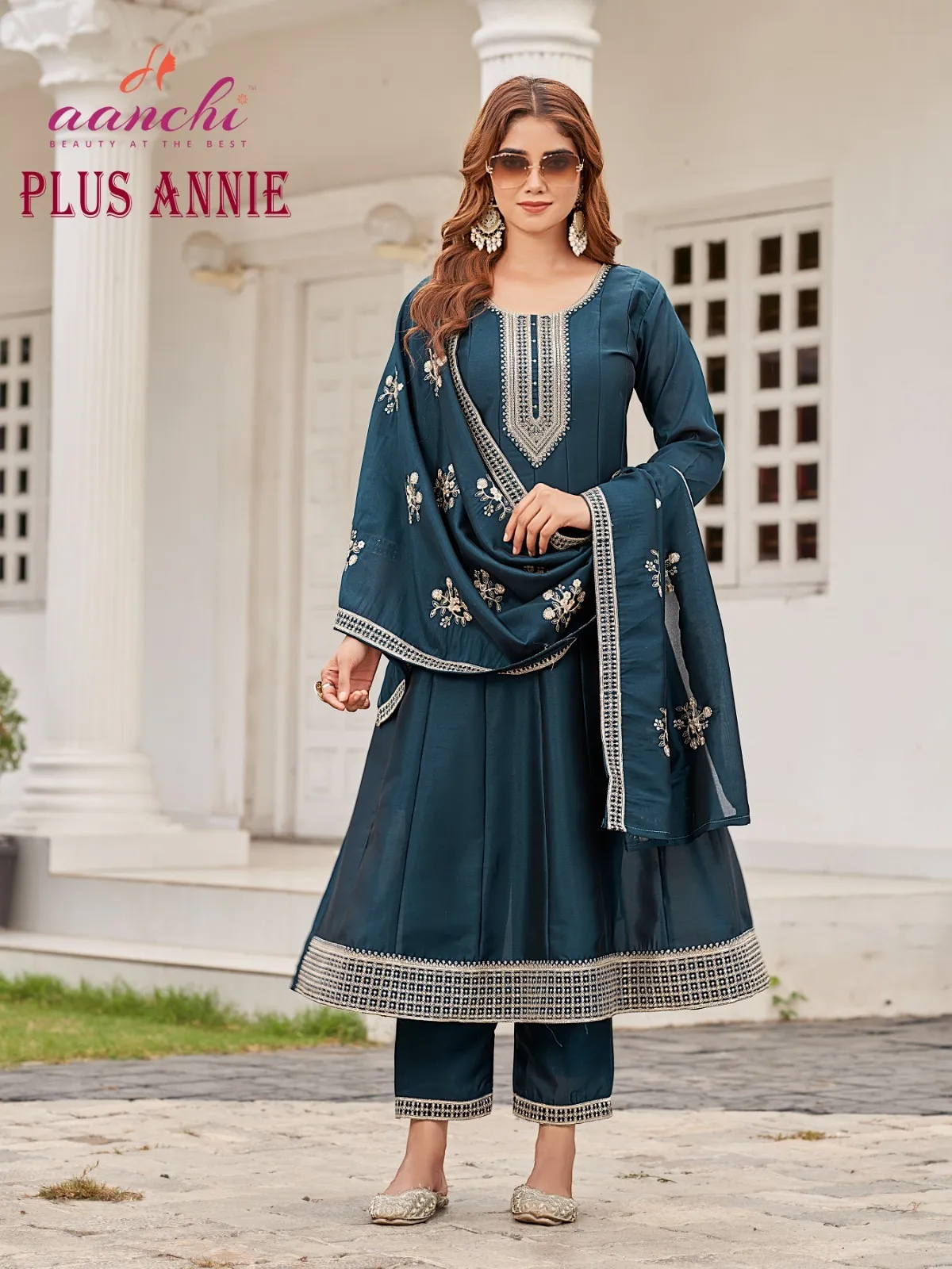 Aanchi Plus Annie Crystal Silk Kurti Pant And Dupatta Set