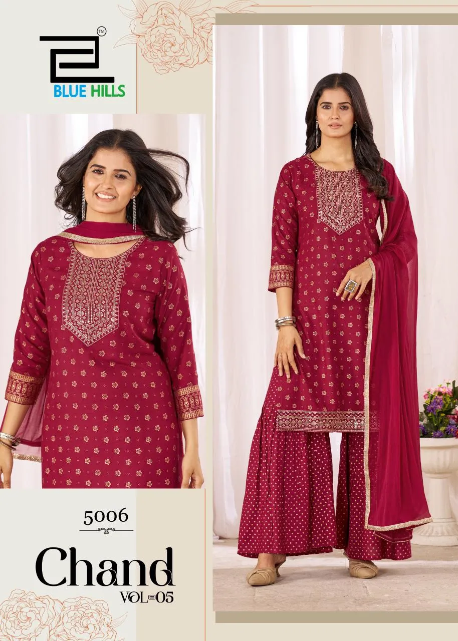 Blue Hills Chand Vol 5 Rayon Printed Kurti Bottom And Dupatta Set