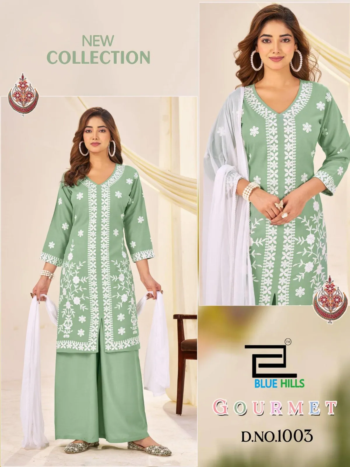 Blue Hills Gourmet Rayon Thread Work Readymade Suit
