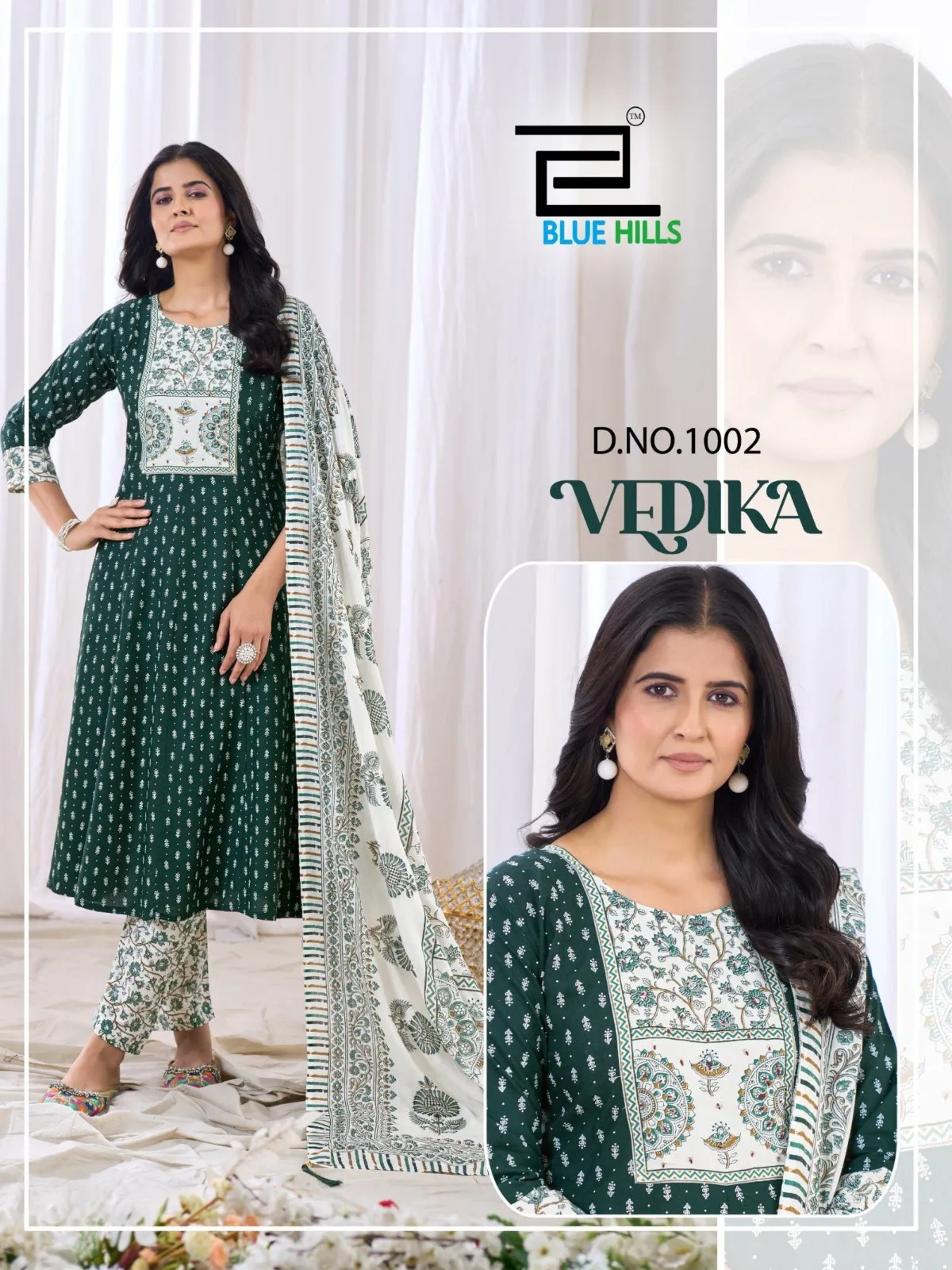 Blue Hills Vedika Rayon Neck Handwork Kurti Pant And Dupatta Set