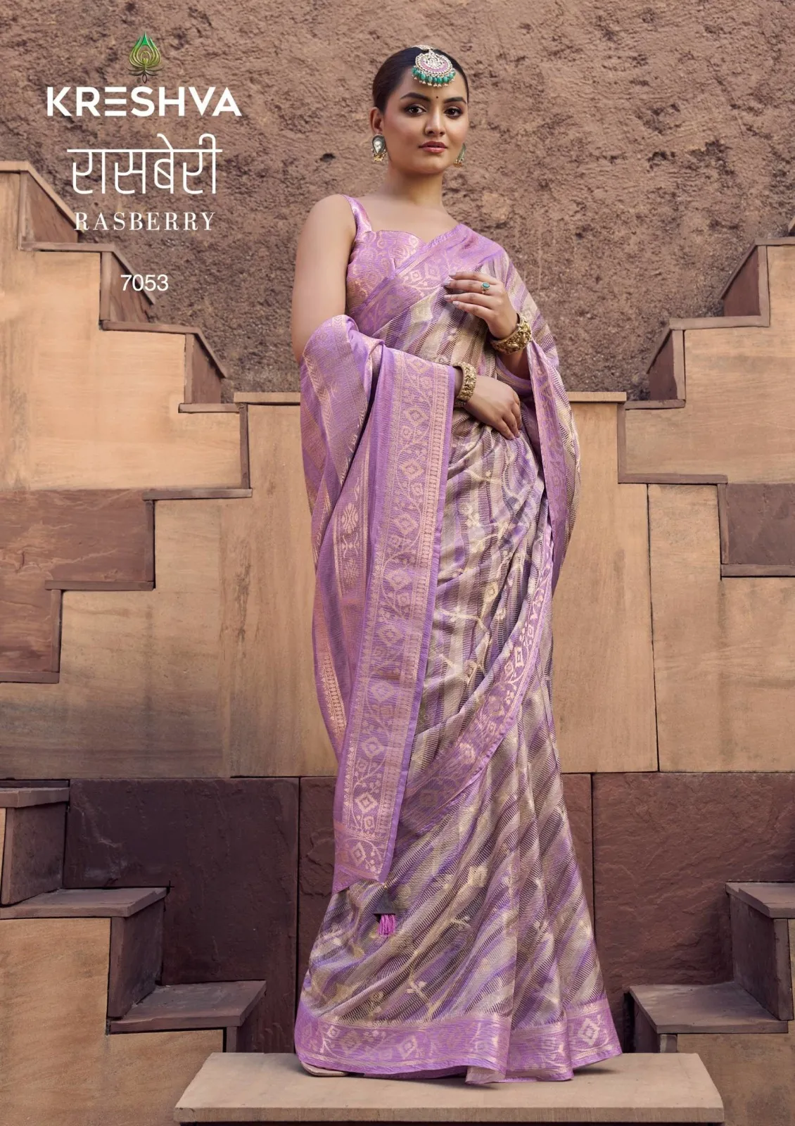 Kreshva Rasberry Crape Jacquard Border Casual Wear Saree