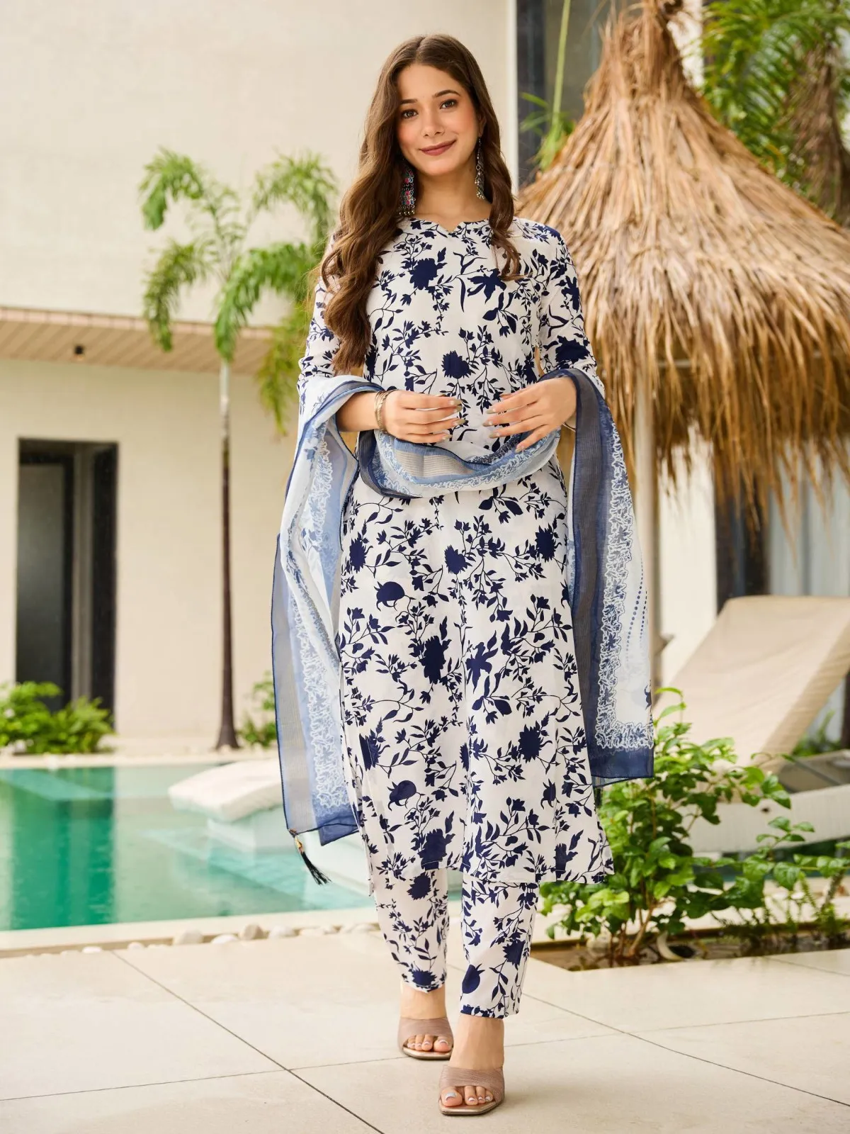 Mv 636 Silk Blend Printed Kurti With Bottom Dupatta Set