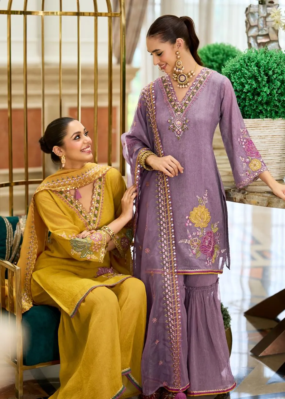 Prm Hamsafar Organza Crush Handwork Designer Kurti Pant Dupatta Set
