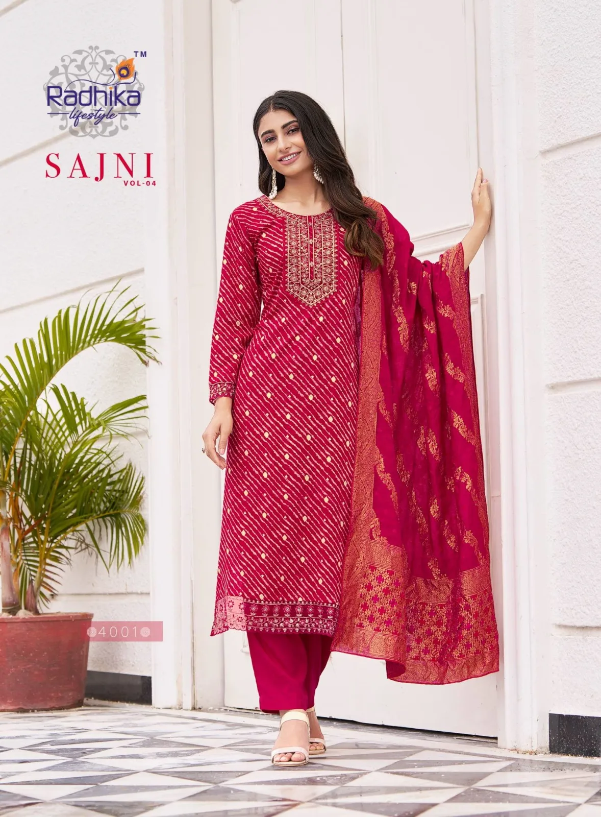 Radhika Sajni Vol 4 Rayon Print Embroidery Work Kurrti Pant Set