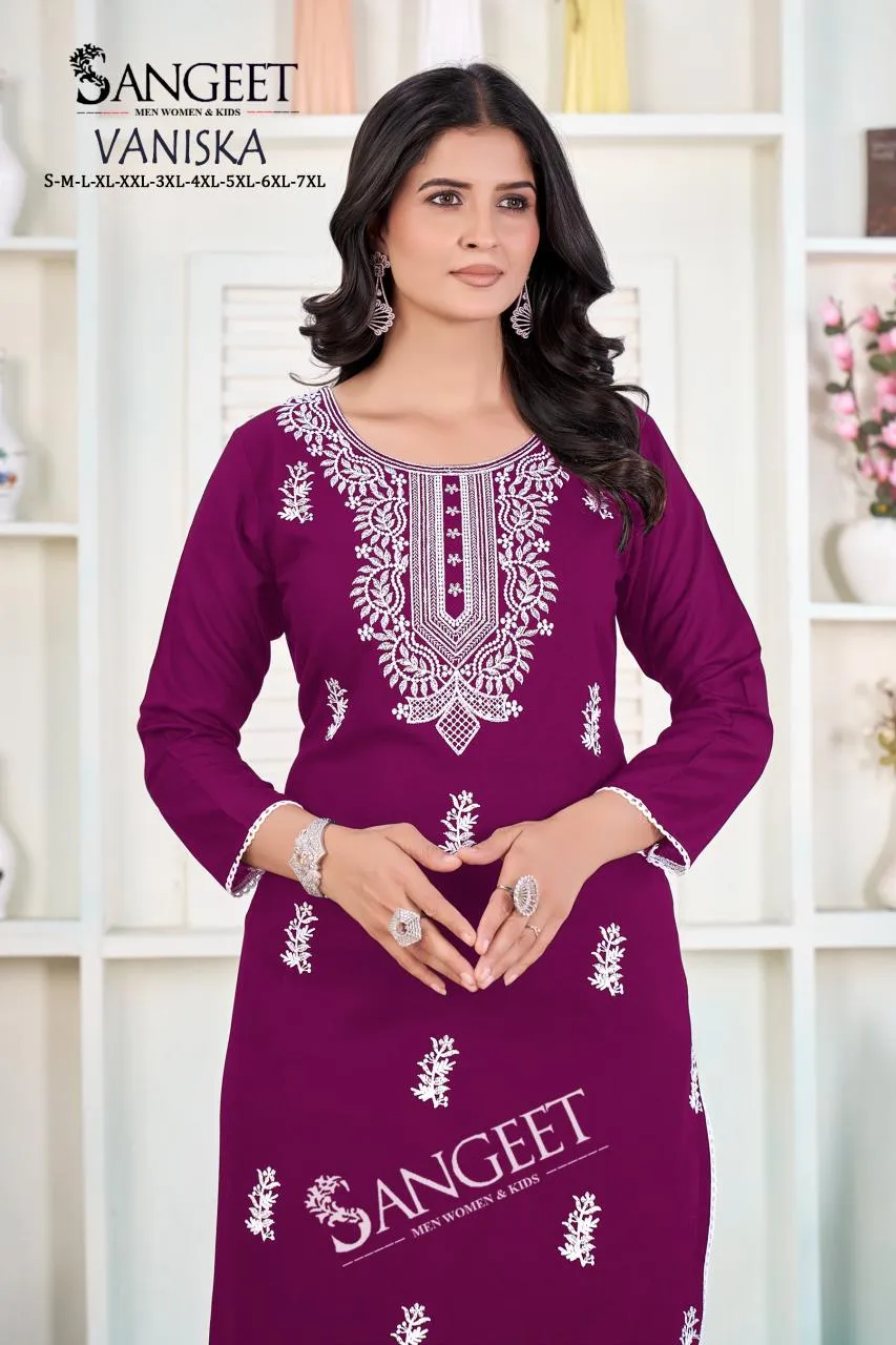 Sangeet Vaniska Rayon White Embroidery Casual Wear Kurti