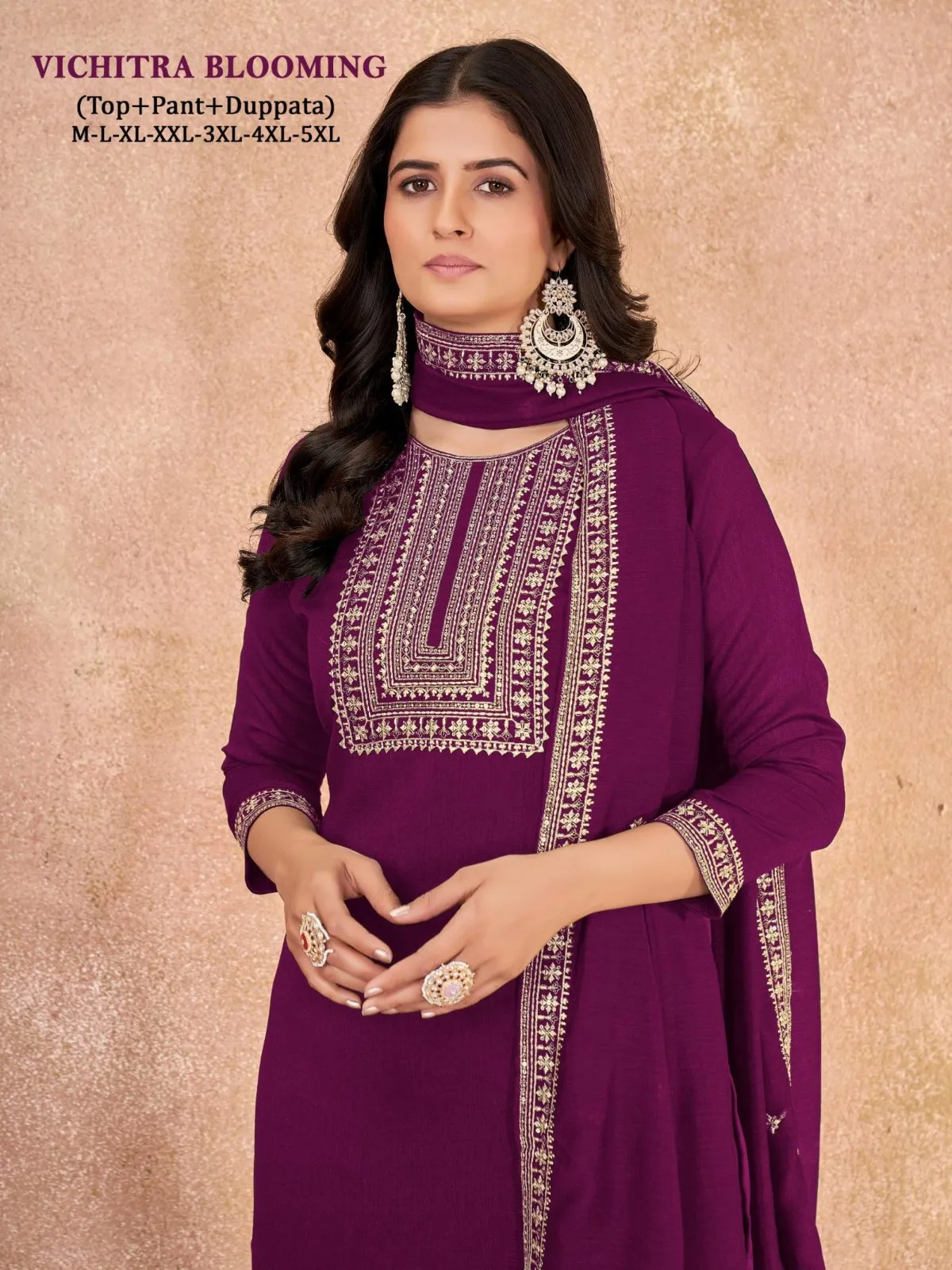 Sangeet Vichitra Blooming Silk 2 Kurti Pant And Dupatta Set