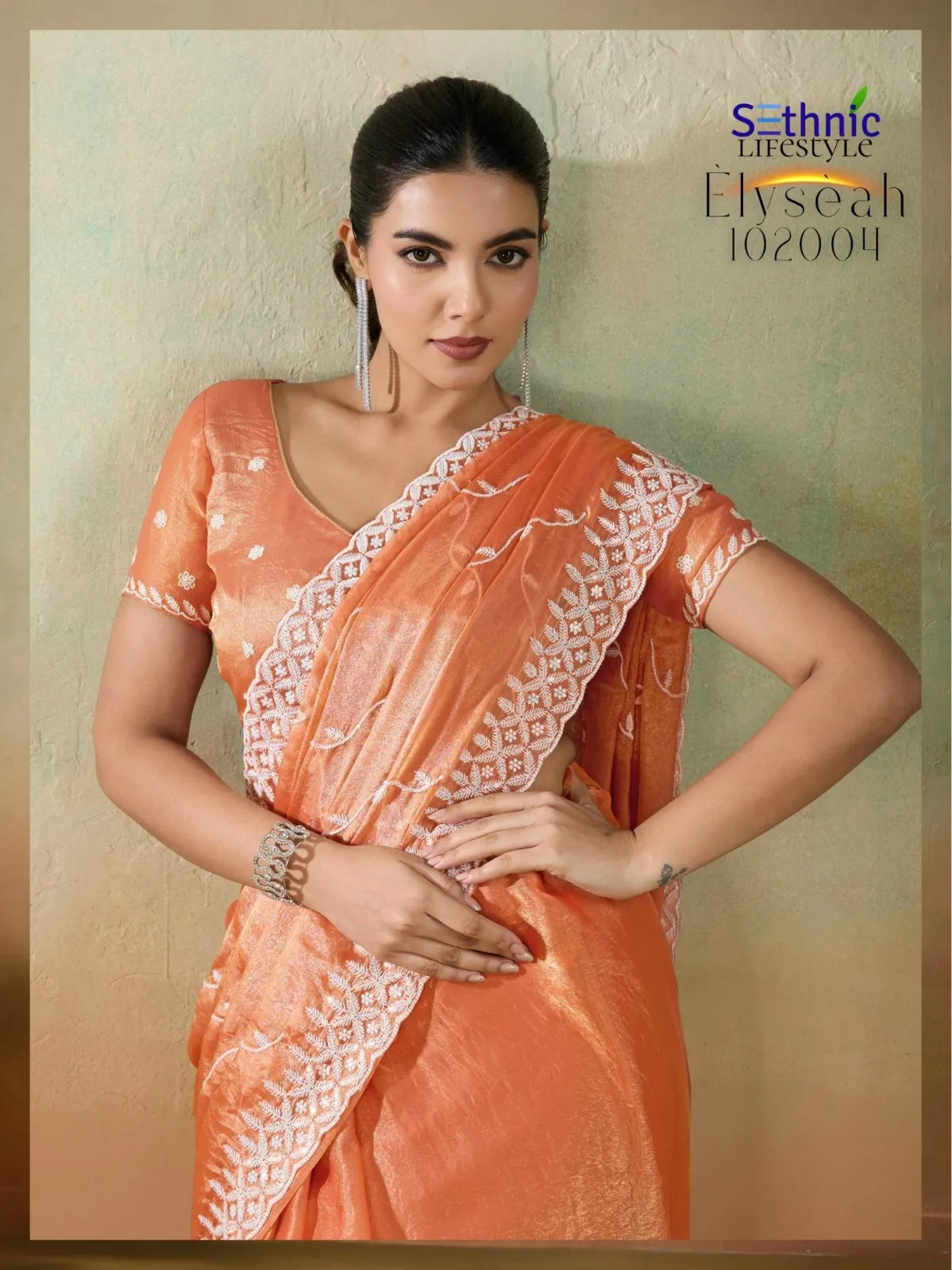 Sethnic Elyseah Velvet Chiffon Embroidered Saree