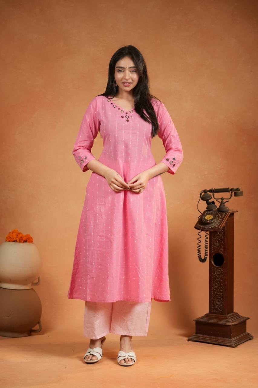 Naisha K 399 Cotton handloom Hand Work Kurti And Pant Set