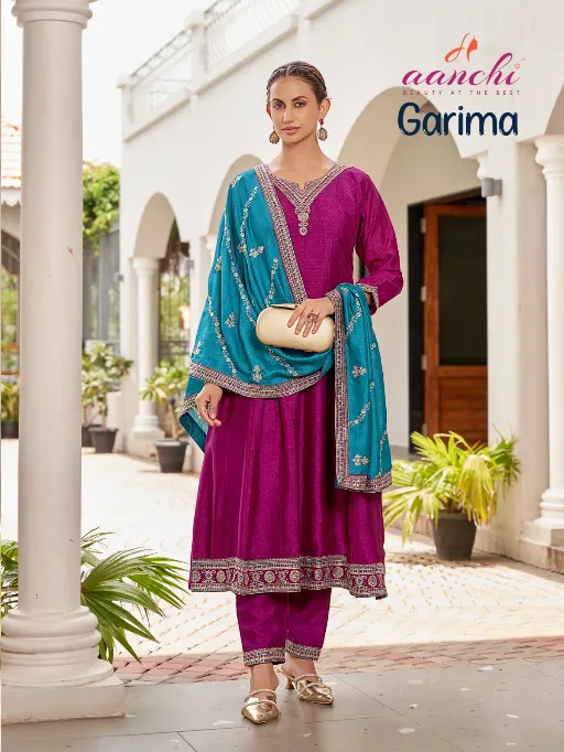 AANCHI Garima Wholesale Vichitra Silk Kurti With Bottom Dupatta