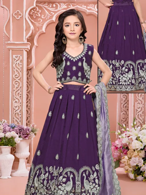 Alka Aarvi Vol 6 Kids Wear Wholesale Visitra Lehenga Choli Moti Kardana Collection - Image 3