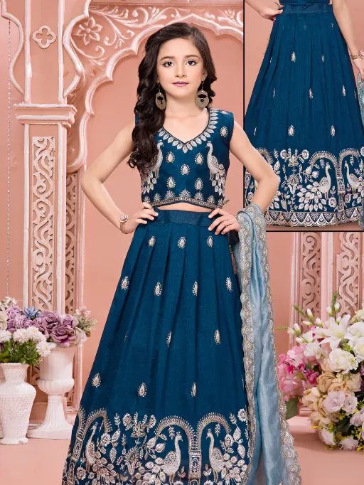 Alka Aarvi Vol 6 Kids Wear Wholesale Visitra Lehenga Choli Moti Kardana Collection - Image 5