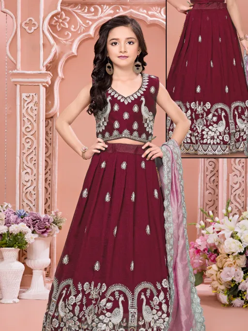 Alka Aarvi Vol 6 Kids Wear Wholesale Visitra Lehenga Choli Moti Kardana Collection - Image 2