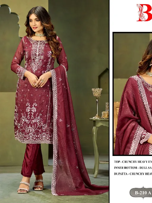 Bilqis B 210 A To D Wholesale Crunchy Embroidery Pakistani Salwar Kameez