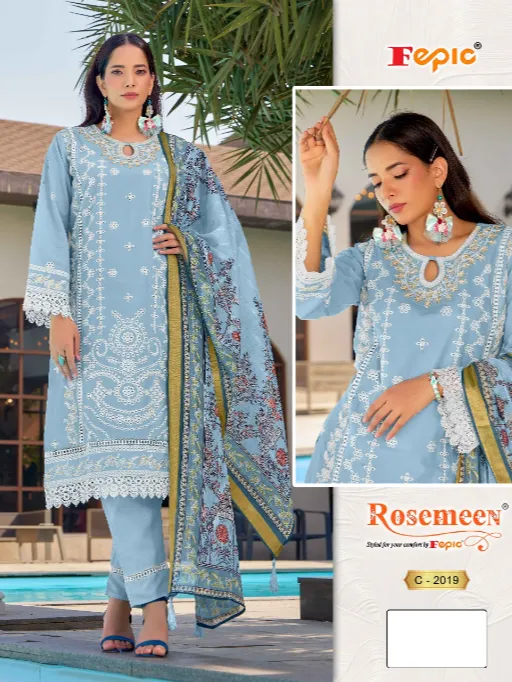Fepic Rosemeen 2019 Pure Cotton Embroidered Pakistani Suit